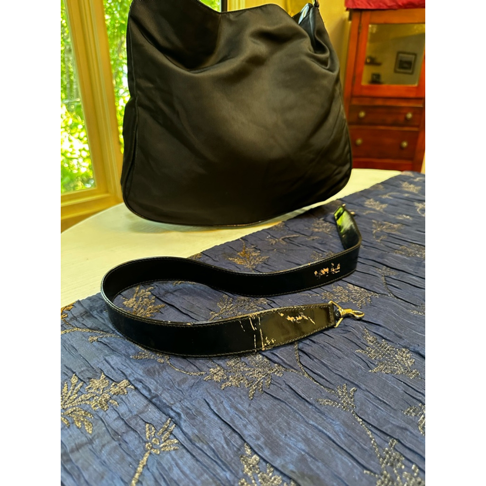 Gucci Black Nylon & Patent Leather Shoulder Bag w/ Bamboo Handle - Picture 3 of 16